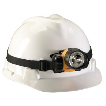 Streamlight 3AA Haz-Lo LED Headlamp head strap sets securely on a hardhat