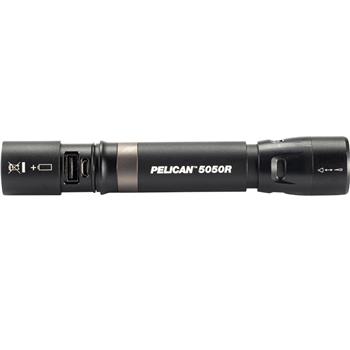 Pelican™ 5050R Rechargeable LED Flashlight sliding sleeve protects USB port