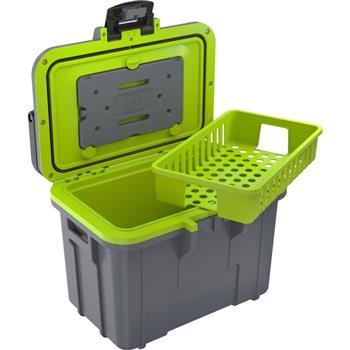 Pelican 8  QT Cooler includes a removable tray and ice pack 